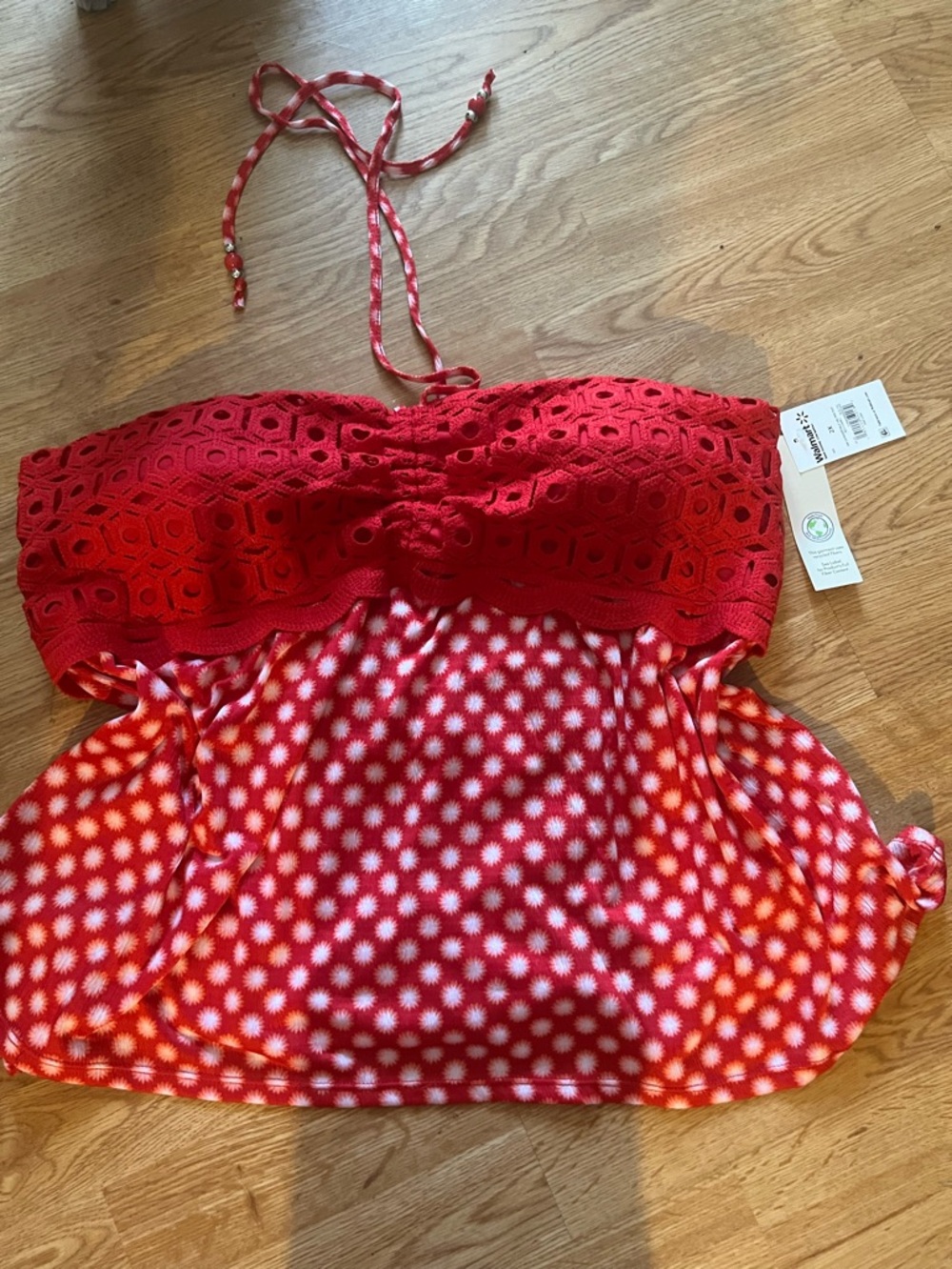 No Boundaries Red Crochet & Polka Dot Strapless Top
